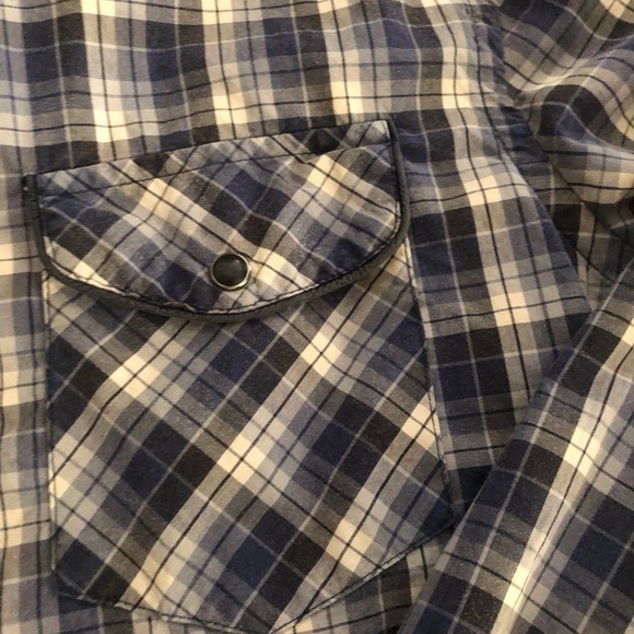 Guess 1981 Los Angeles Western Plaid Shirt Sz. L Pearl Snap Blue Chest Pockets - Picture 3 of 7